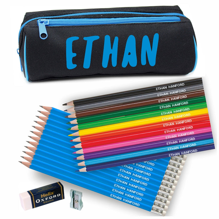 Double Zip Pencil Case with Coloured & 12 Pencils