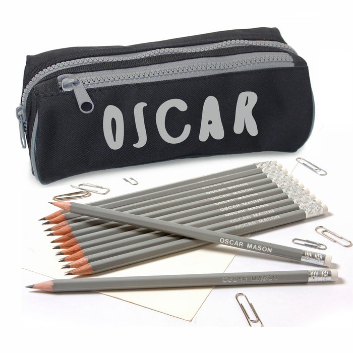 Double Zip Pencil Case with 12 HB Pencils
