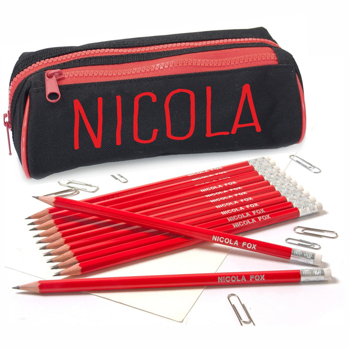 Double Zip Pencil Case with 12 HB Pencils