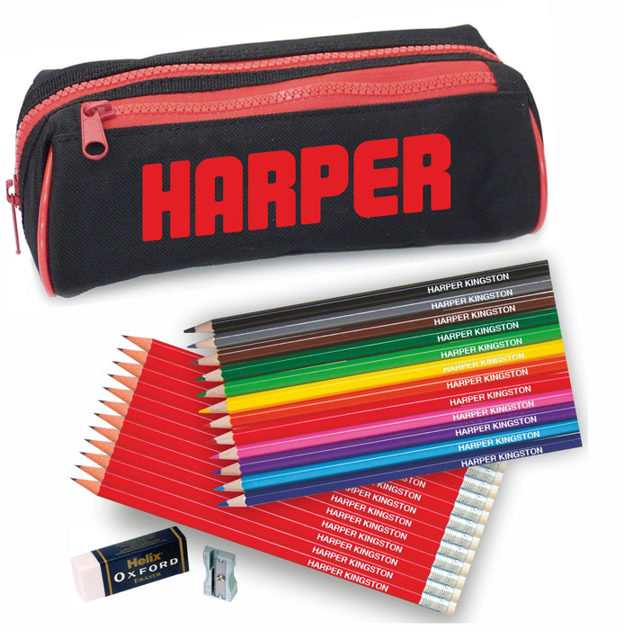 Double Zip Pencil Case with Coloured & 12 Pencils