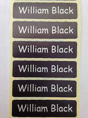Classic Iron-On Name Tapes Silver Print on Black