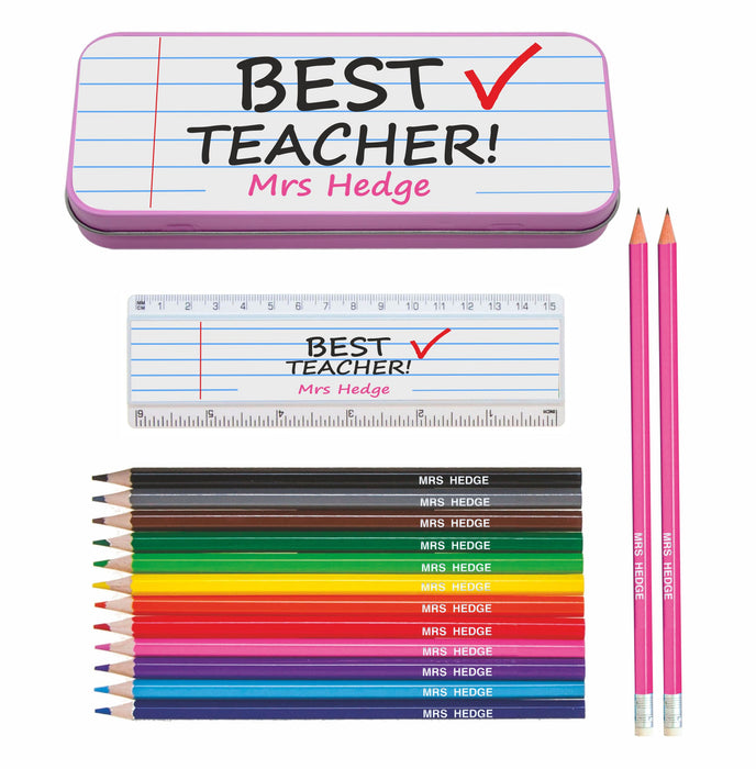 Personalised Tin Set - Best Teacher Blue