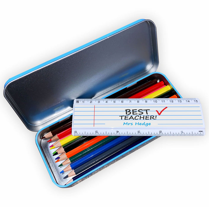 Personalised Tin Set - Best Teacher Blue