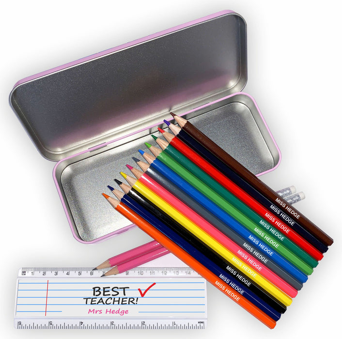 Personalised Tin Set - Best Teacher Pink