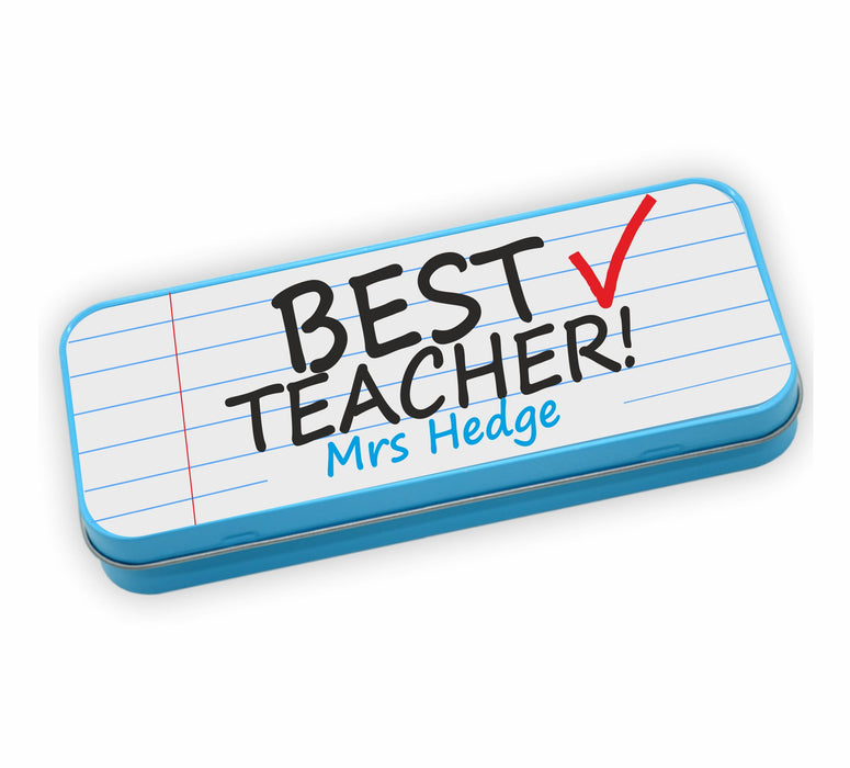 Personalised Tin Set - Best Teacher Blue
