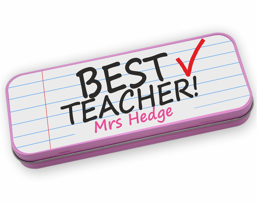 Personalised Tin Set - Best Teacher Pink