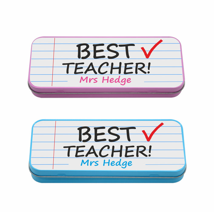 Personalised Tin Set - Best Teacher Pink