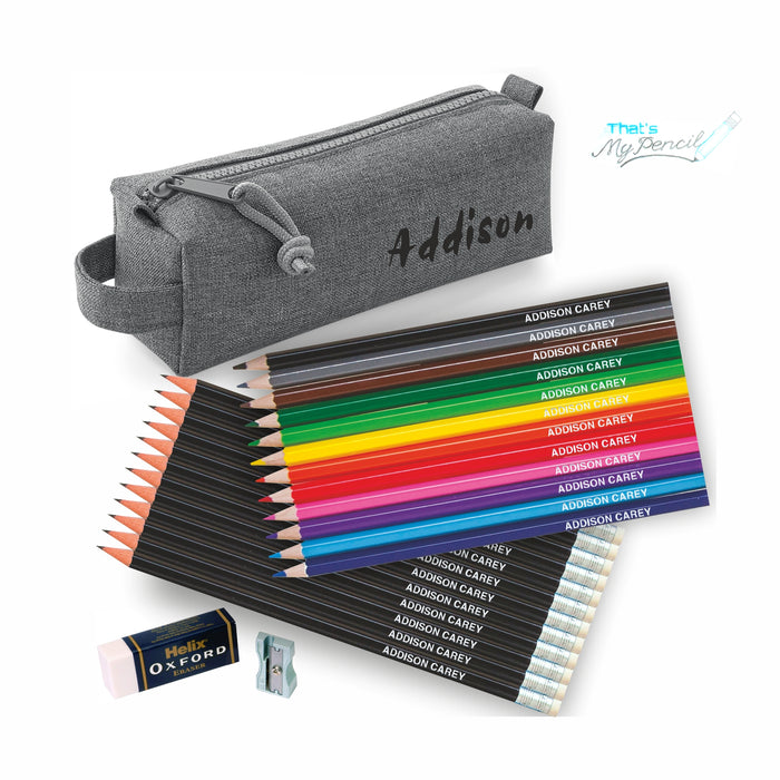 Block Style Pencil Case with Coloured & 12 Pencils