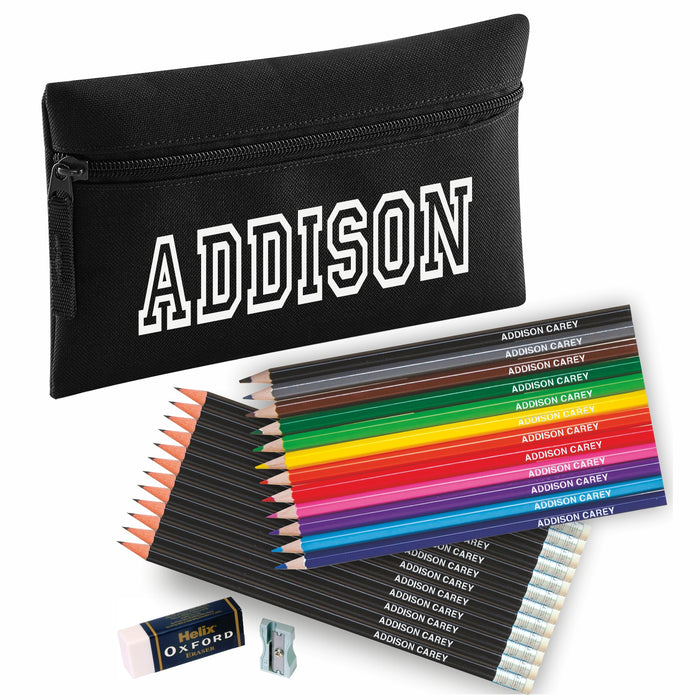 Pencil Case with 12 Colouring & 12 HB Pencils + Helix Sharpener & Eraser