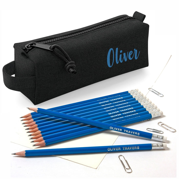 Black Block Style Case with 12 HB Pencils with Erasers