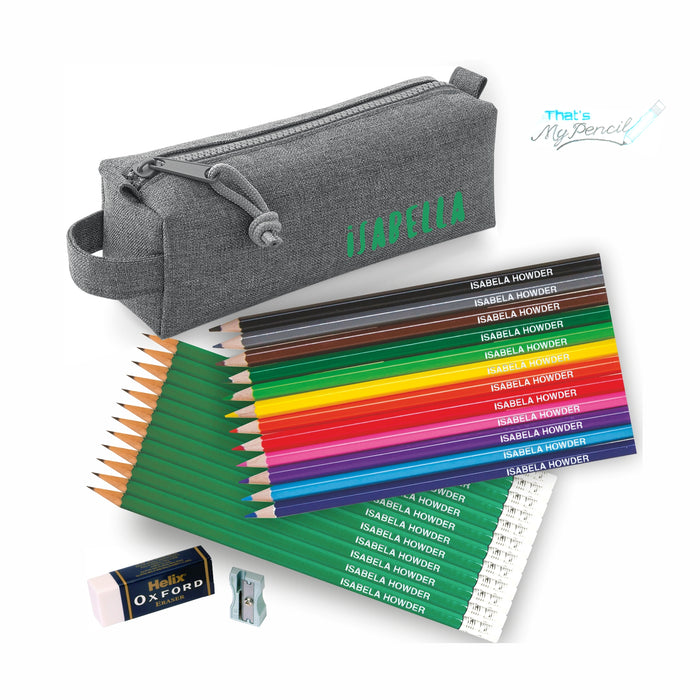 Block Style Pencil Case with Coloured & 12 Pencils