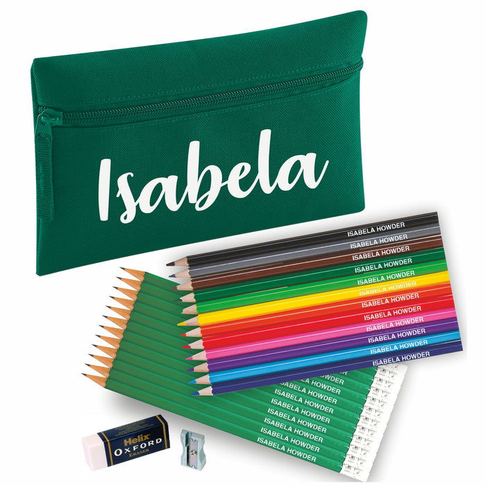 Pencil Case with 12 Colouring & 12 HB Pencils + Helix Sharpener & Eraser