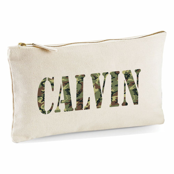 Camouflage Print Canvas Pencil Case with Pencils