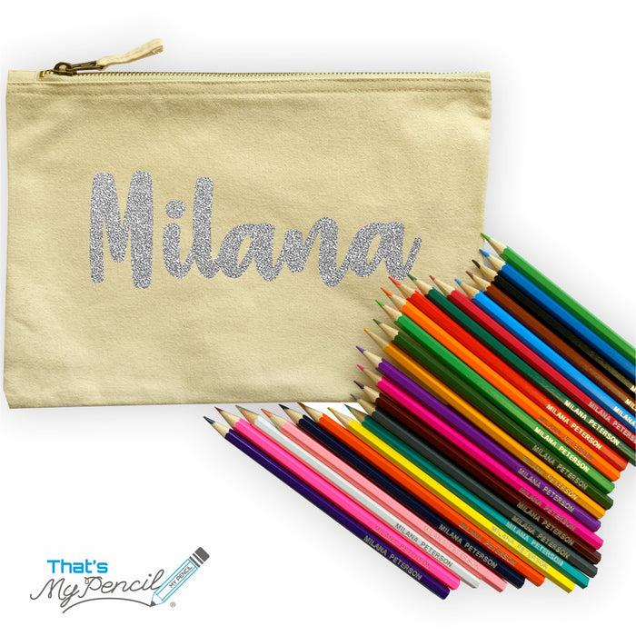Large Canvas Pencil Case with 24 Colouring Pencils