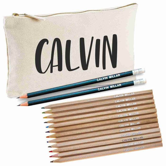 Canvas Pencil Case with 12 Colouring and 2HB Pencils