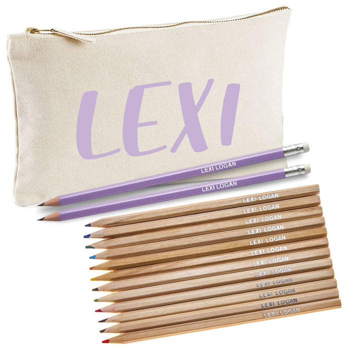 Canvas Pencil Case with 12 Colouring and 2HB Pencils