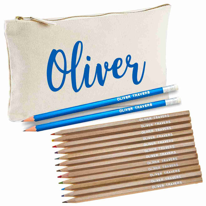 Canvas Pencil Case with 12 Colouring and 2HB Pencils