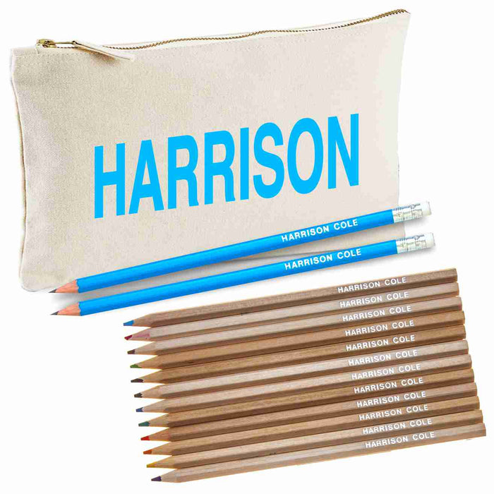 Canvas Pencil Case with 12 Colouring and 2HB Pencils