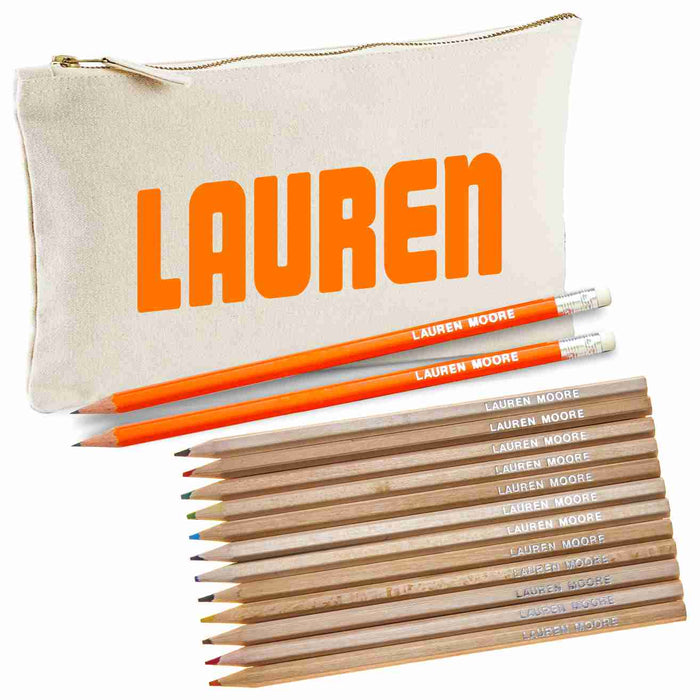 Canvas Pencil Case with 12 Colouring and 2HB Pencils