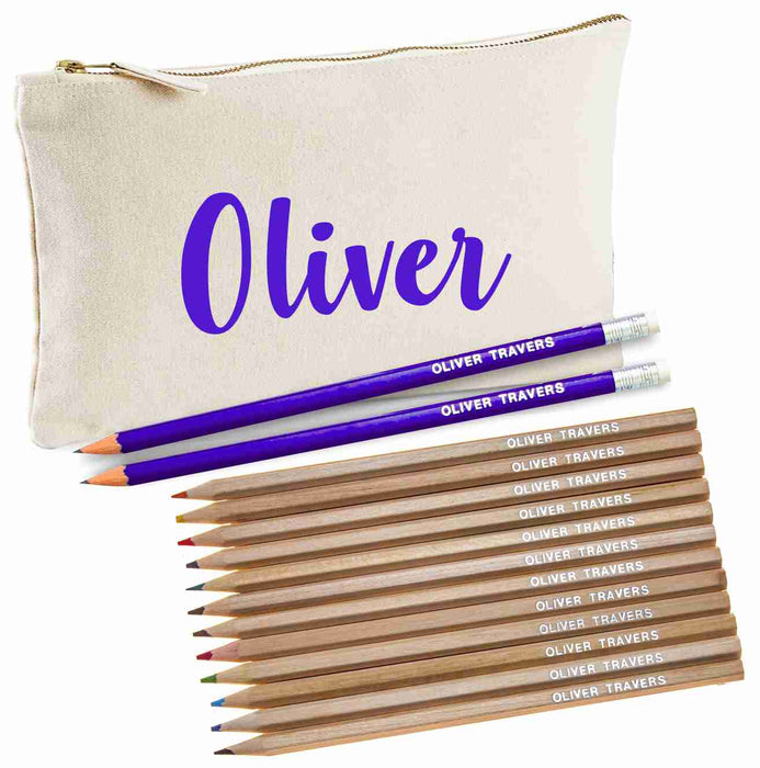 Canvas Pencil Case with 12 Colouring and 2HB Pencils