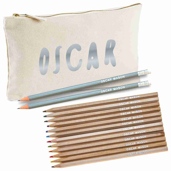 Canvas Pencil Case with 12 Colouring and 2HB Pencils