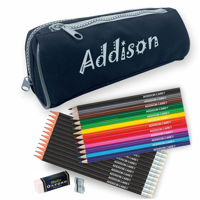 Double Zip Pencil Case with Coloured & 12 Pencils