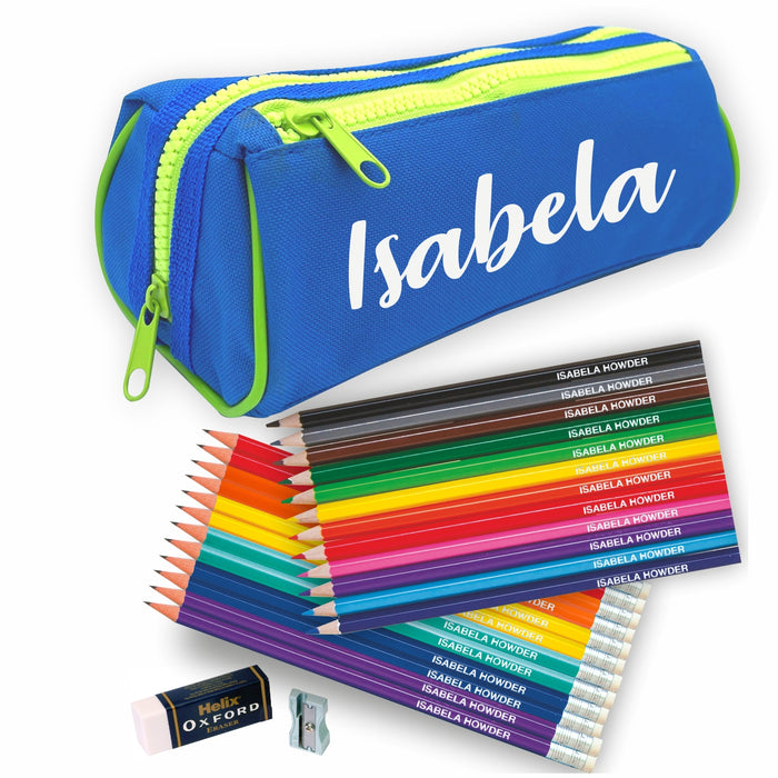 Double Zip Pencil Case with Coloured & 12 Pencils