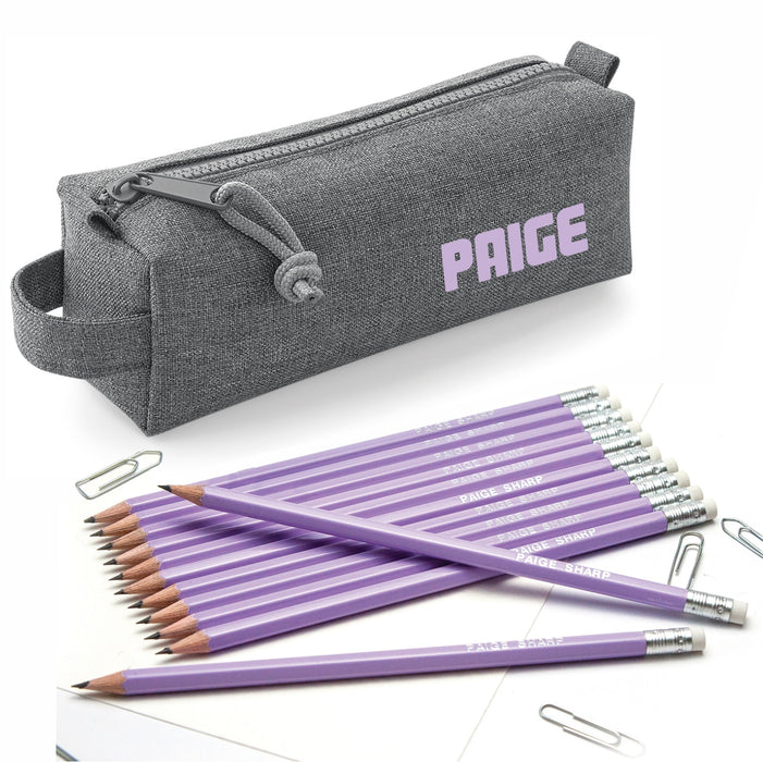 Grey Block Style Case with 12 HB Pencils with Erasers