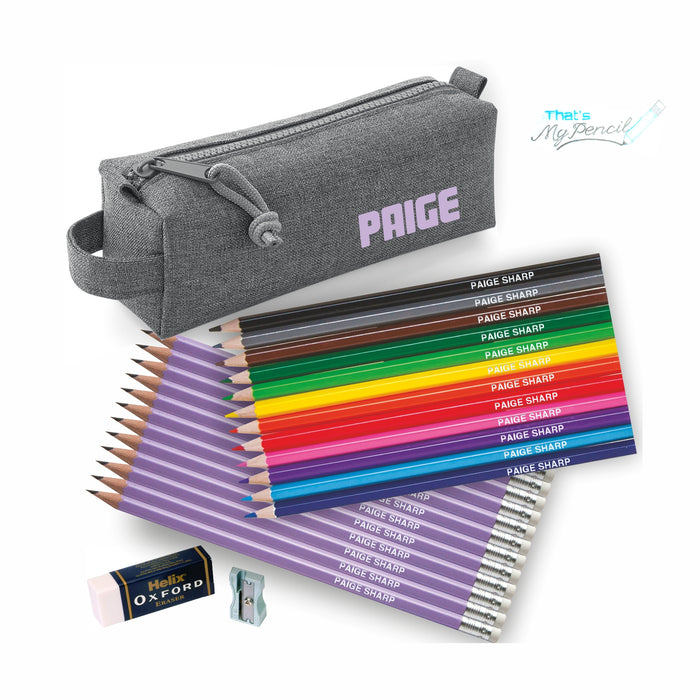 Block Style Pencil Case with Coloured & 12 Pencils