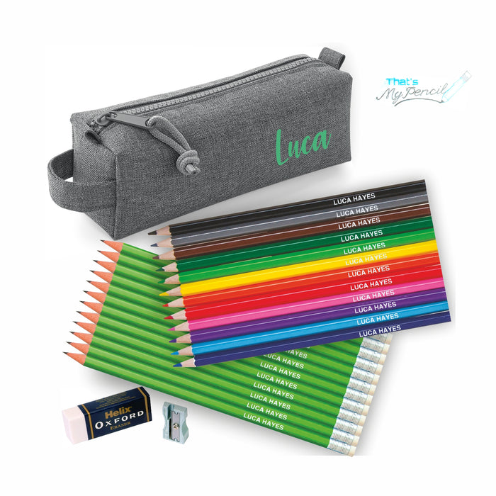 Block Style Pencil Case with Coloured & 12 Pencils