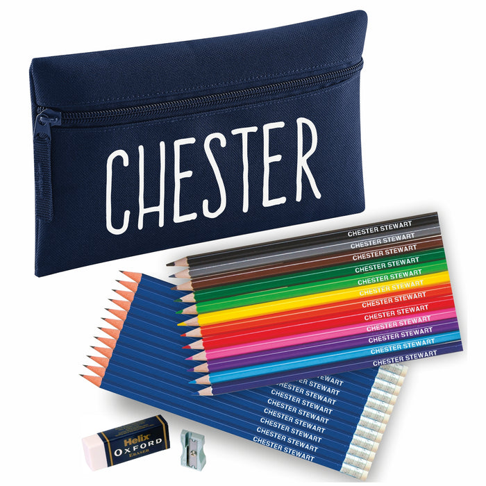 Pencil Case with 12 Colouring & 12 HB Pencils + Helix Sharpener & Eraser