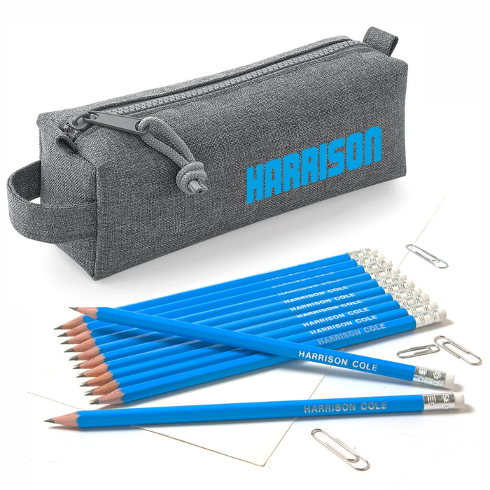 Grey Block Style Case with 12 HB Pencils with Erasers