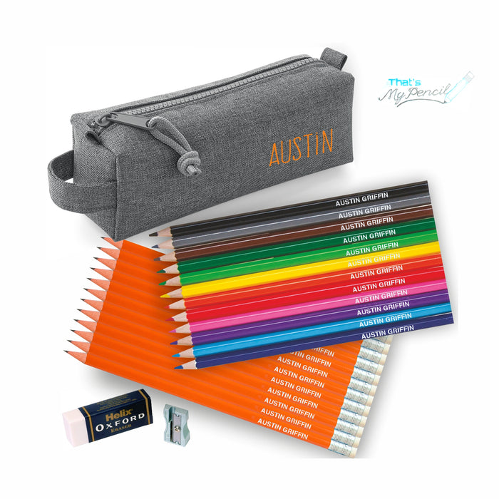 Block Style Pencil Case with Coloured & 12 Pencils