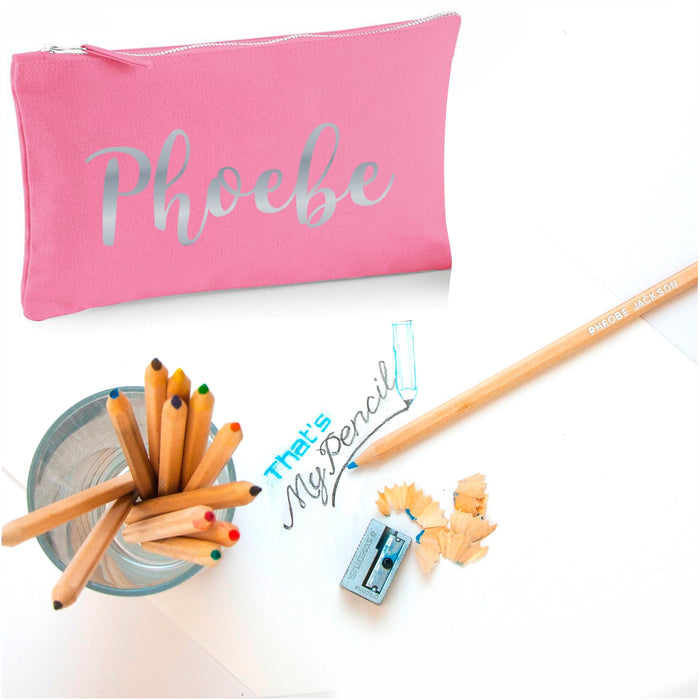 Pink Canvas Pencil Case with 12 Colouring and 2 HB Pencils