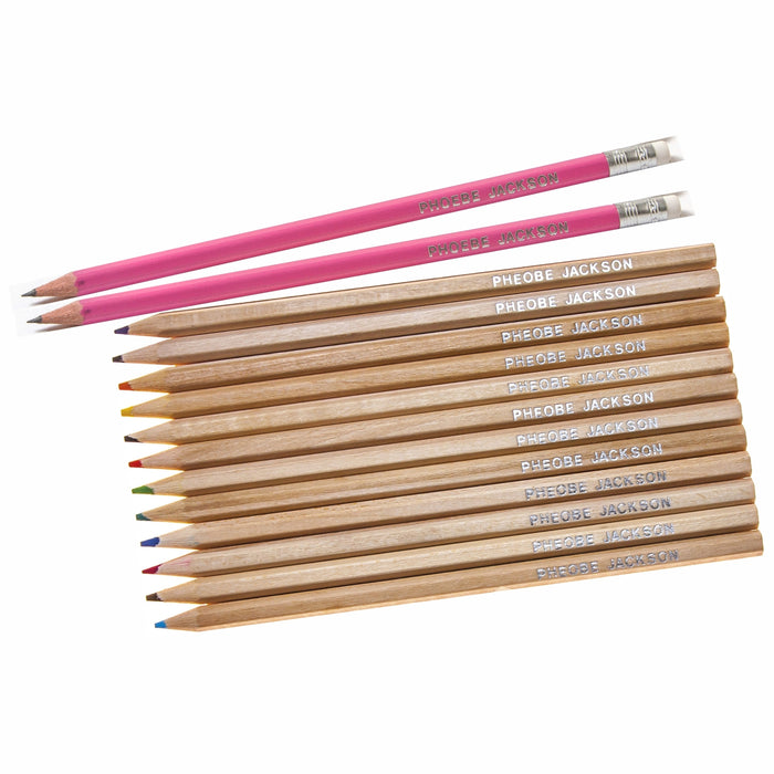 Pink Canvas Pencil Case with 12 Colouring and 2 HB Pencils