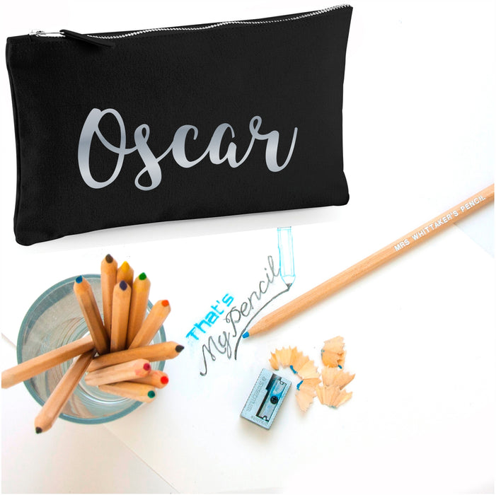 Black Canvas Pencil Case with 12 Colouring Pencils and 2 HB Pencils