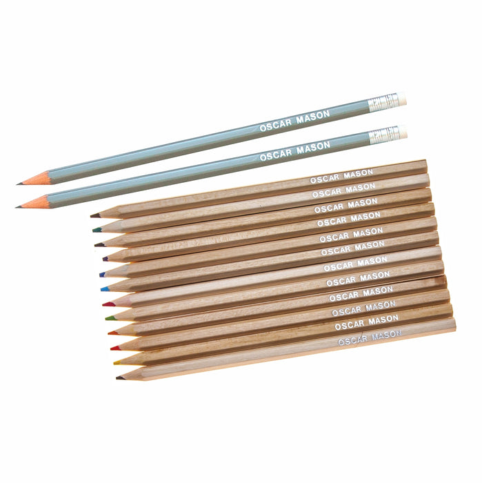 Black Canvas Pencil Case with 12 Colouring Pencils and 2 HB Pencils