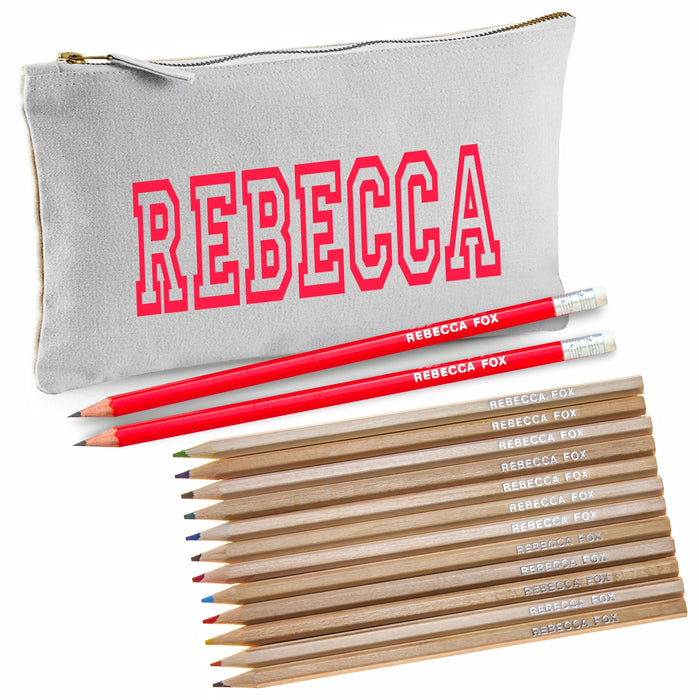 Grey Canvas Pencil Case with 12 Colouring and 2 HB Pencils