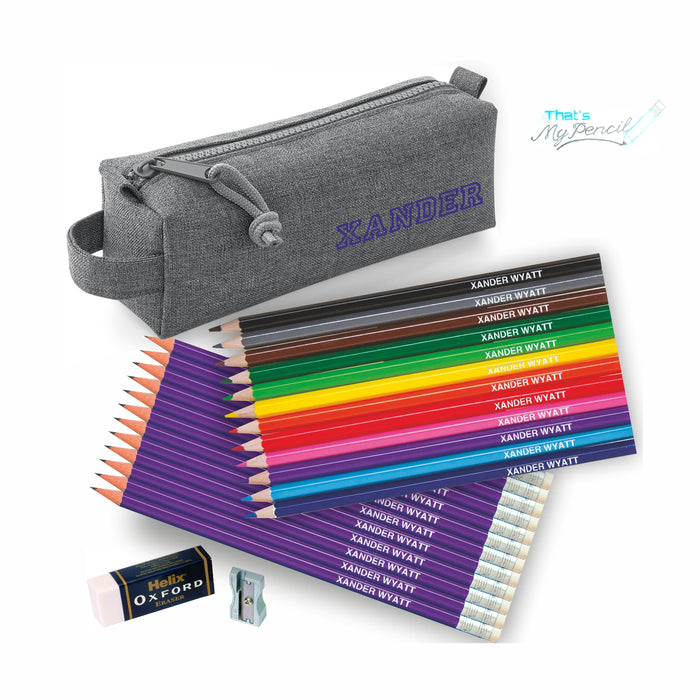 Block Style Pencil Case with Coloured & 12 Pencils