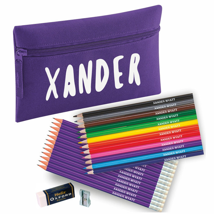 Pencil Case with 12 Colouring & 12 HB Pencils + Helix Sharpener & Eraser