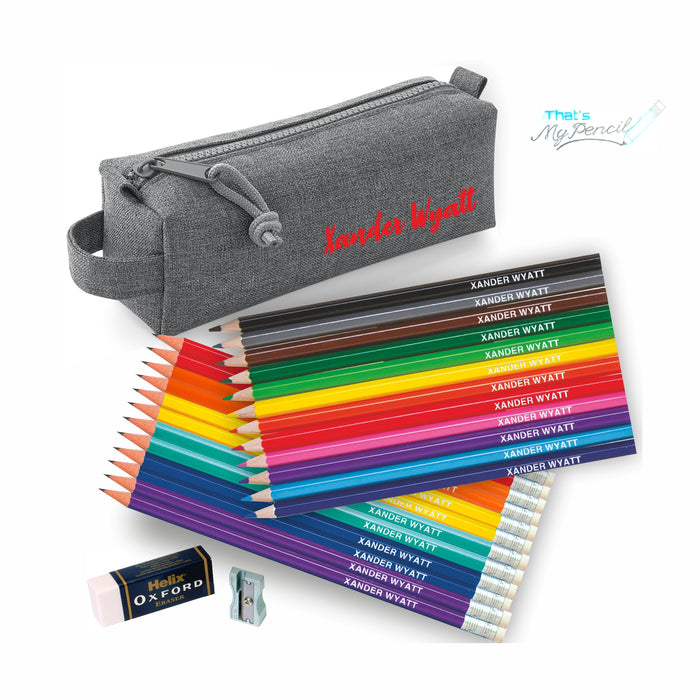 Block Style Pencil Case with Coloured & 12 Pencils