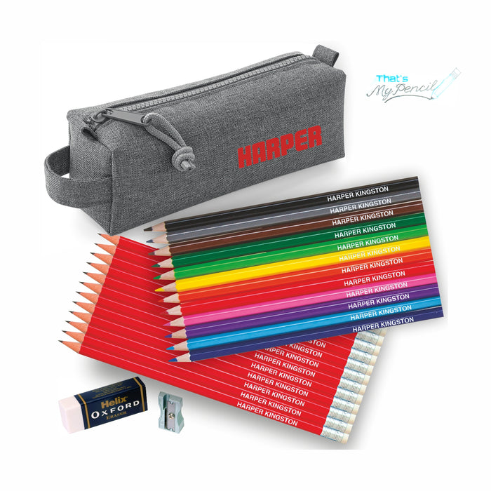 Block Style Pencil Case with Coloured & 12 Pencils