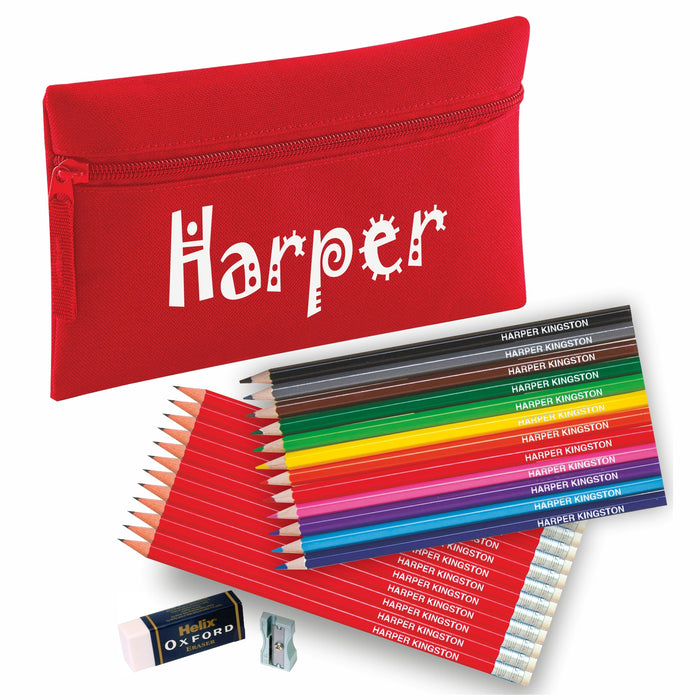 Pencil Case with 12 Colouring & 12 HB Pencils + Helix Sharpener & Eraser