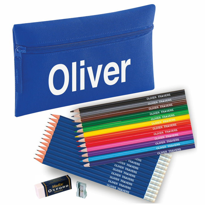 Pencil Case with 12 Colouring & 12 HB Pencils + Helix Sharpener & Eraser