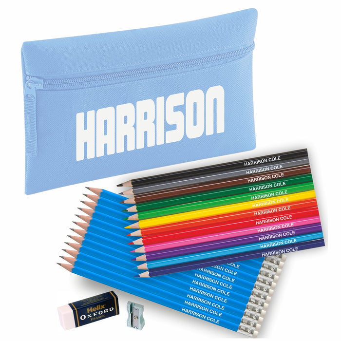 Pencil Case with 12 Colouring & 12 HB Pencils + Helix Sharpener & Eraser