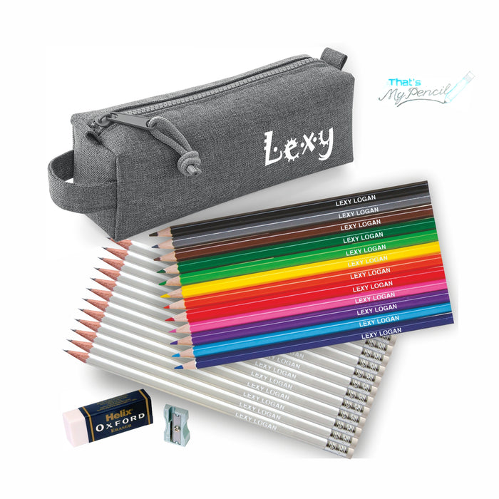 Block Style Pencil Case with Coloured & 12 Pencils