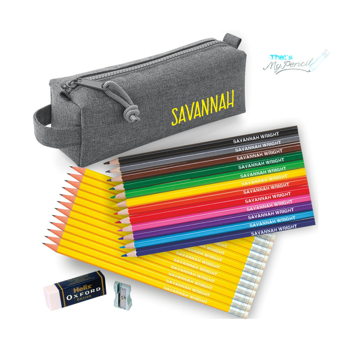 Block Style Pencil Case with Coloured & 12 Pencils